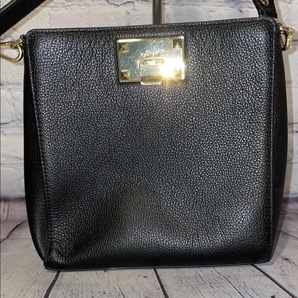DKNY Black Leather Crossbody Bag with Gold Accents - Picture 3 of 8
